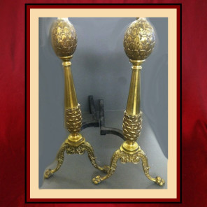 Vintage Pear Top Brass Andirons