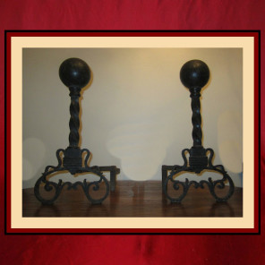Vintage Wrought Ball Top Andirons