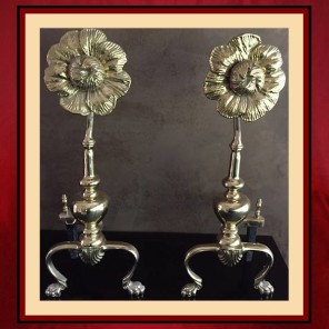 Vintage Brass Flower Andirons