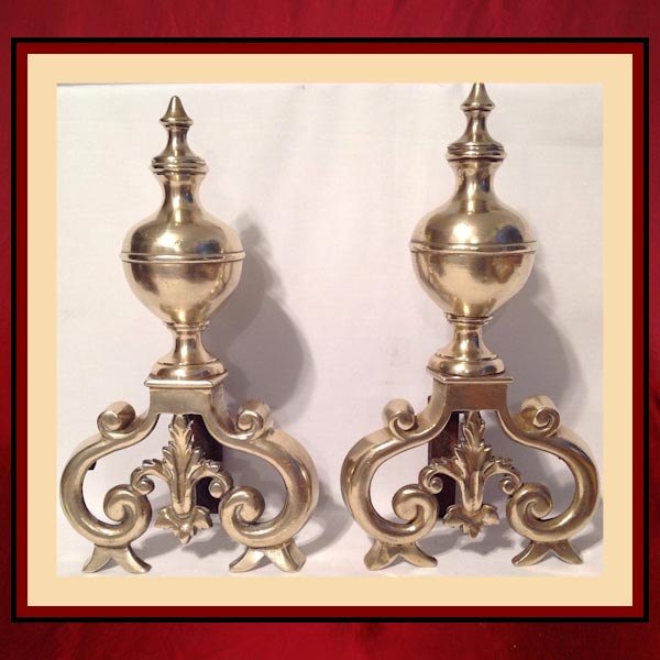 Vintage Ornate Brass Andirons