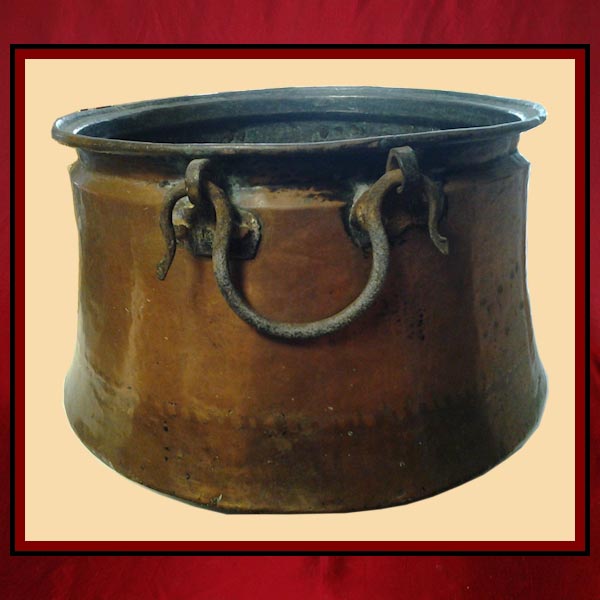 Vintage Copper Cauldron Wood Holder