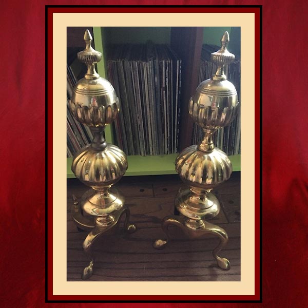Vintage Fluted Ball Brass Andirons